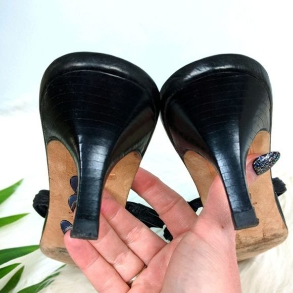 Pelle Moda Black Leather Beaded Kitten Heel Slides 7 y2k Club Special Occasion - Picture 6 of 8